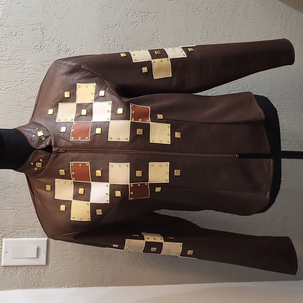 Vintage 1849 Authentic Ranchwear Zip Up Jacket w/ Block Pattern & Gold Beading
